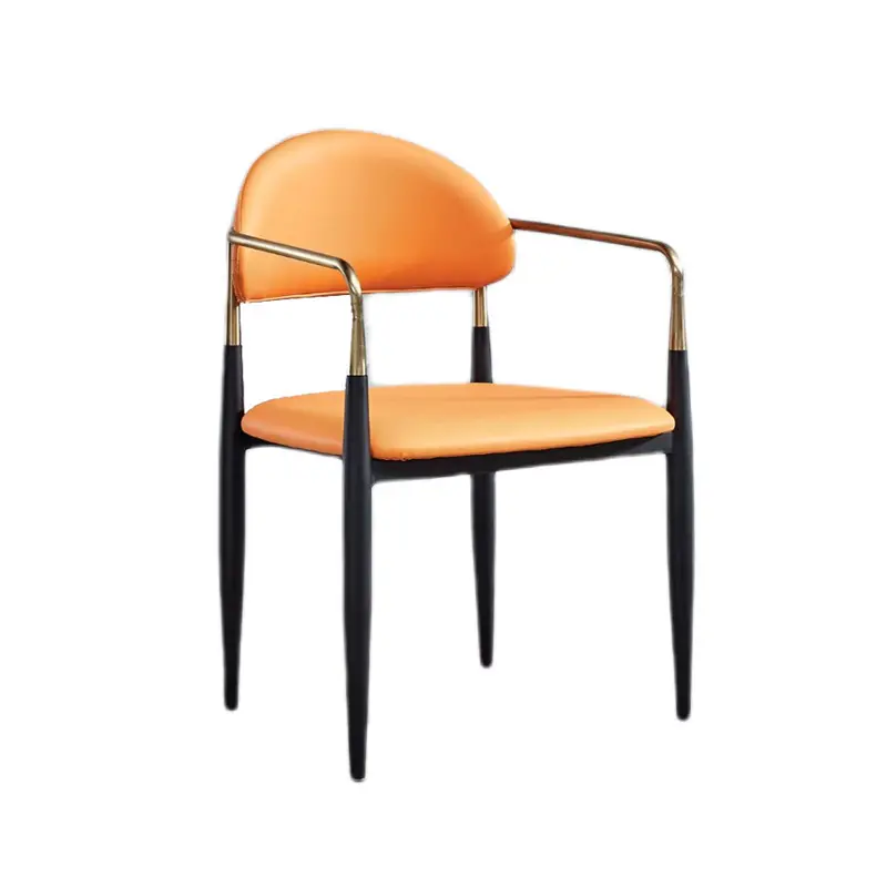 Sillón de comedor tapizado con marco de Metal dorado/trasero, respaldo de piel sintética, asiento de terciopelo, sillas de brazo de comedor de diseño moderno