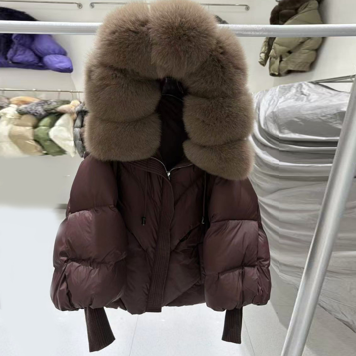 Col en fourrure de renard marron+marron