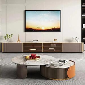 YuanChang, mesa de centro blanca gris, mesa de centro de combinación multifuncional circular de mármol para sala de estar, estilo moderno - Product Image 6