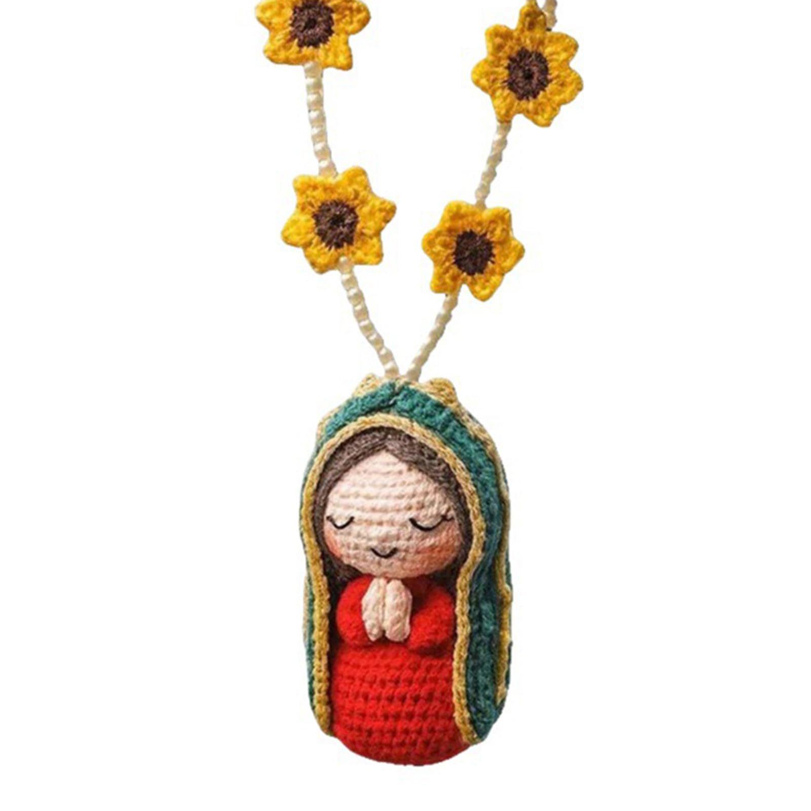 Muñeca virgen de ganchillo con forma de girasol.