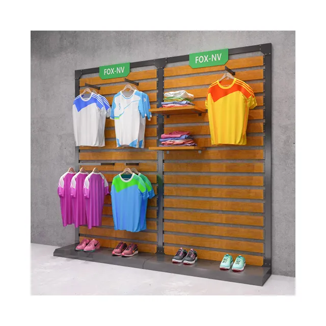 Expositor de madeira para lojas de roupas masculinas, prateleira esportiva para crianças, prateleira de madeira para exibição de brinquedos