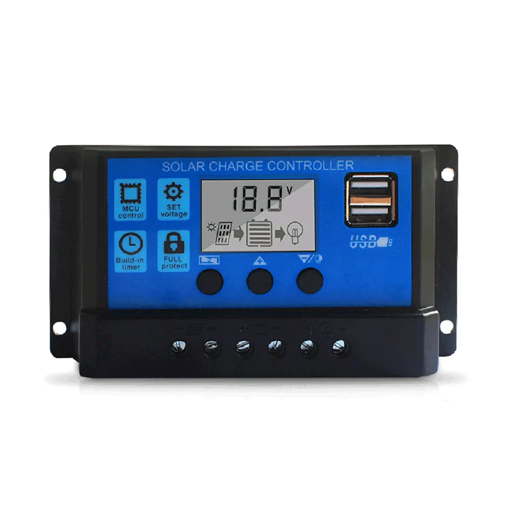 Controlador de carga Solar, regulador de batería de Panel Solar de 12V/24V con pantalla LCD USB Dual