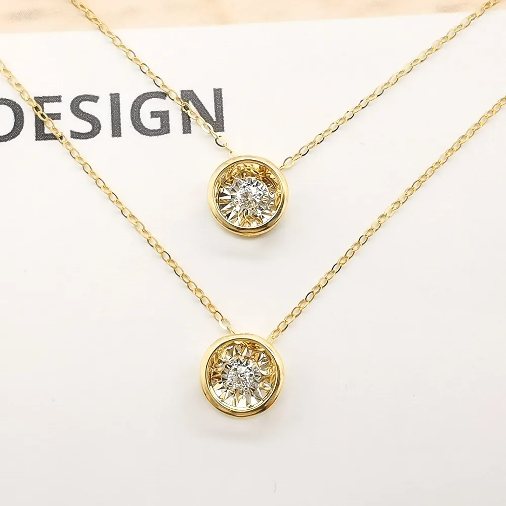 18 Karat massives Gold Anhänger klassische runde Form 18 Karat echtes Gold tanzende Diamant Halskette Frauen Schmuck Großhandel