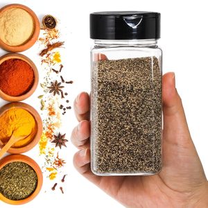 9オンス/270mlプラスチックスパイスジャー、黒い蓋付き透明プラスチックスパイスボトルハーブコンテナパウダーボトル調味料オーガナイザー - Product Image 2