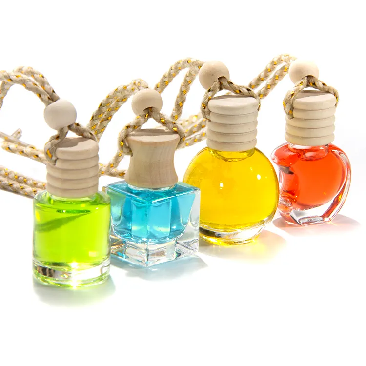 Botol parfum mobil kaca bentuk bulat transparan, botol parfum mobil 5Ml 8Ml 10Ml dengan tutup kayu terlaris