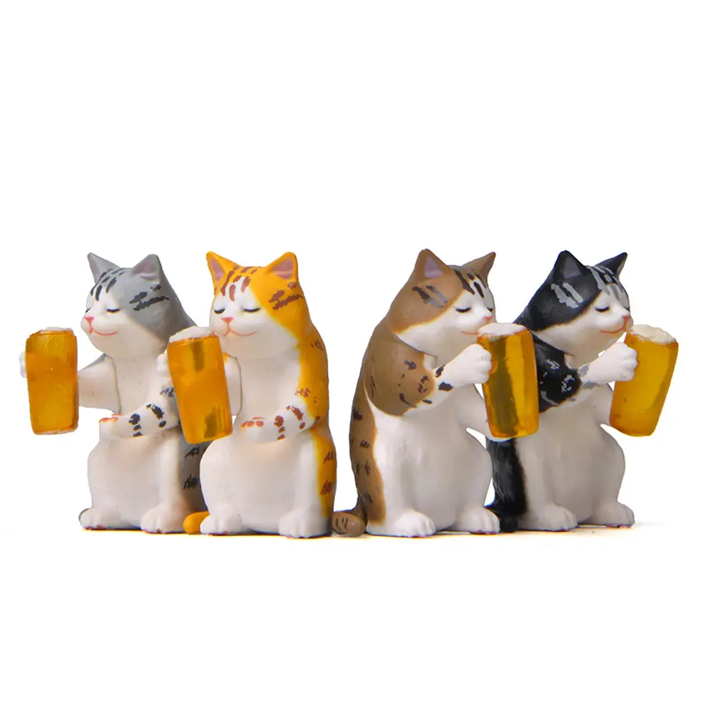 Bonito crianças pequena bebida da cerveja gato micro paisagem animal decoração modelo brinquedos, conjunto figura do gato