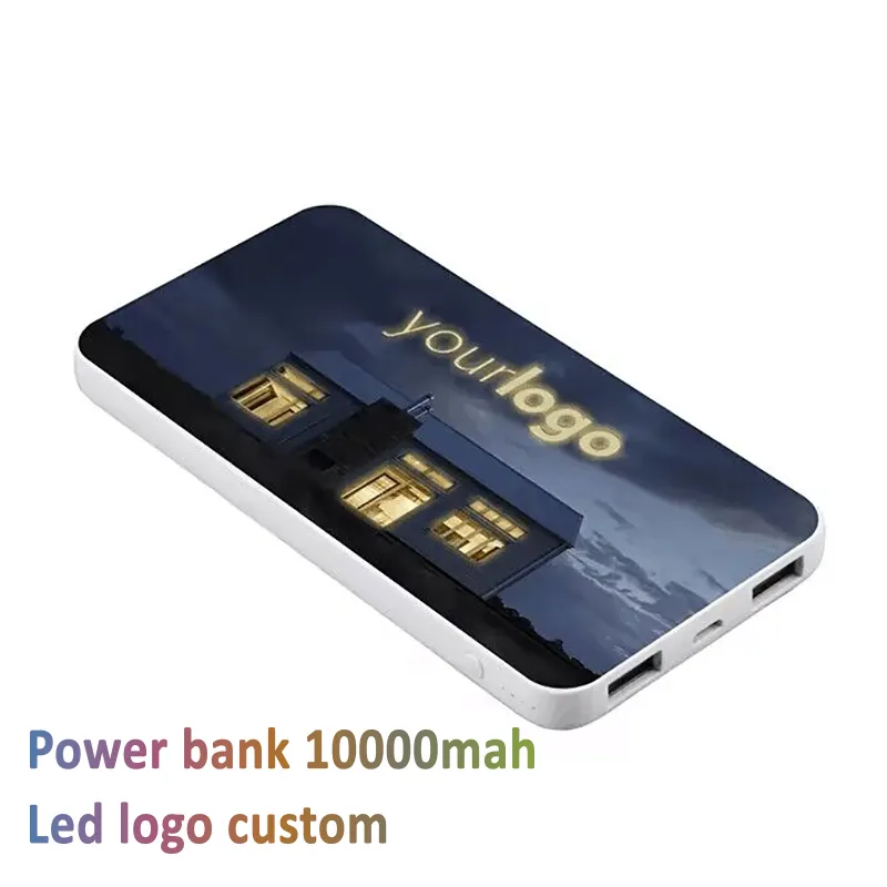 Caricabatterie portatile sottile per telefono economico Logo LED personalizzato doppia porta USB tipo C regalo promozionale Powerbank 10000mah Power bank