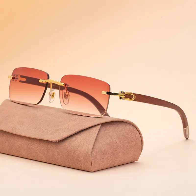 럭셔리 브랜드 패션 작은 사각형 무테 골드 프레임 나무 선글라스 남성 여성 카터 진짜 나무 태양 안경