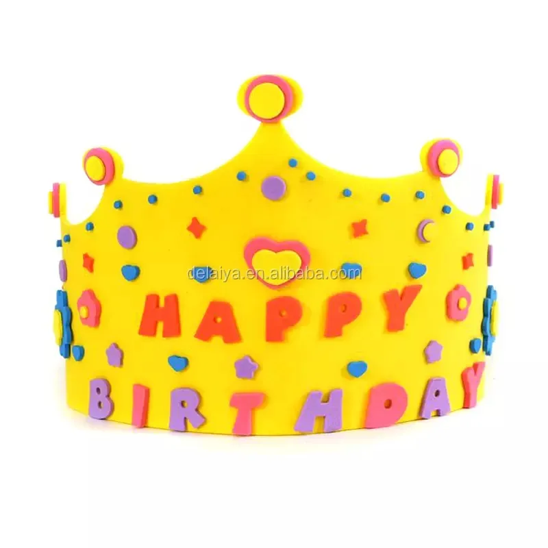 Boné de coroa de eva personalizado, brinquedos diy de feliz aniversário para crianças