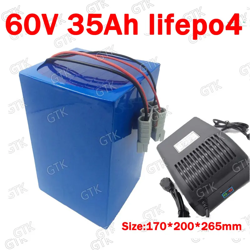 Batteria GTK lithium 60V 35Ah lifepo4 con ciclo profondo BMS per carrello elevatore 3000W Scooter moto AGV go cart veicolo + caricatore 5A