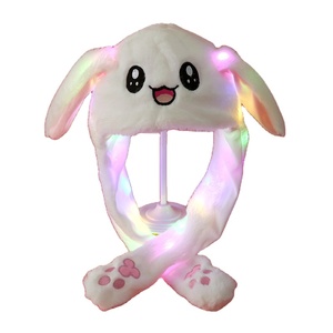 Wholesale Funny Cartoon <strong>Plush</strong> Bunny Rabbit Hat Control Moving <strong>Ear</strong> Beating with LED Light for Party - Product Image 1
