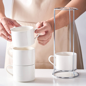 8 Ounce Espresso <strong>Cups</strong> with Saucers, Metal Stand, Small Stackable Coffee <strong>Cups</strong> Set of <strong>4</strong>, Ceramic Demitasse <strong>Cups</strong> - Product Image 4