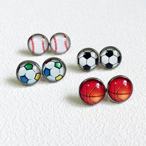 أقراط كرة السلة والبيسبول لكرة القدم للبيع بالجملة ، أقراط قوس قزح بأحجار كريمة لاصقة بالتنقيط ، أقراط - Product Image 2