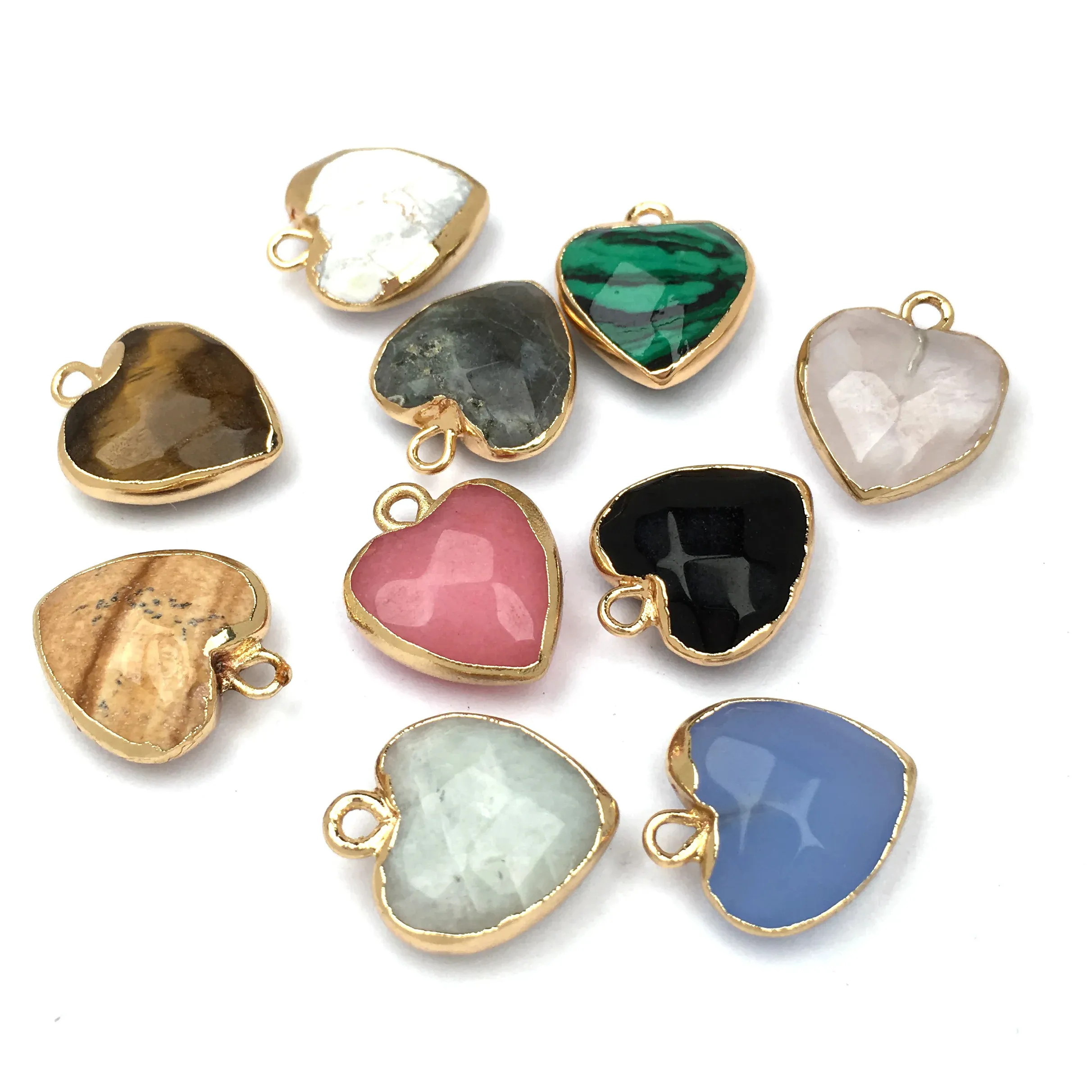 Amour coeur forme mélange couleur exquis cristal breloques pour la fabrication de bijoux bracelet à bricoler soi-même colliers pendentif en pierre naturelle