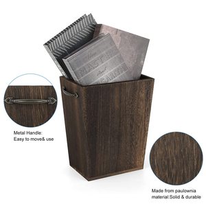 Double Metal <strong>Handles</strong> Wooden Dark Brown Trash Can Portable <strong>Garbage</strong> Container <strong>Bin</strong>