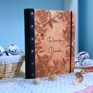 Custom Recipe Journal Wooden Cover Book Leather <strong>Cookbook</strong> Recipe <strong>Notebook</strong> for Mom - Product Image 3