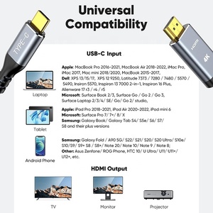 Customized Gold-Plated USB Type-C Type C Male to HDMI Male Premium 4K 30Hz High Resolution Cable Nylon Braided Supports 4K Video