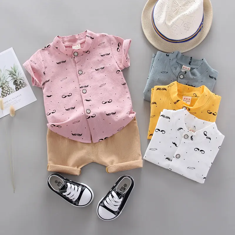 Ventes directes d'usine vêtements pour petits enfants imprimés ensembles de vêtements pour bébés garçons chemise d'été Shorts ensembles d'été pour tout-petits