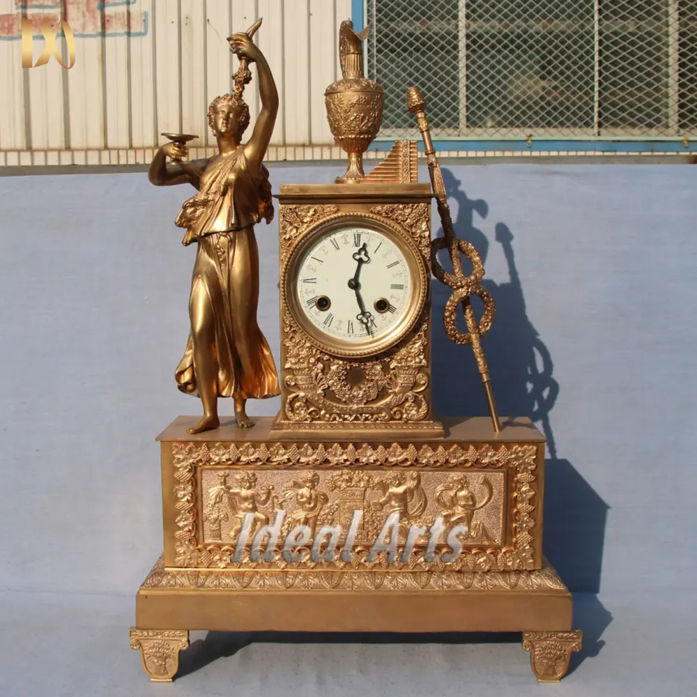 home decor antique french brass bronze sculpture table clock
