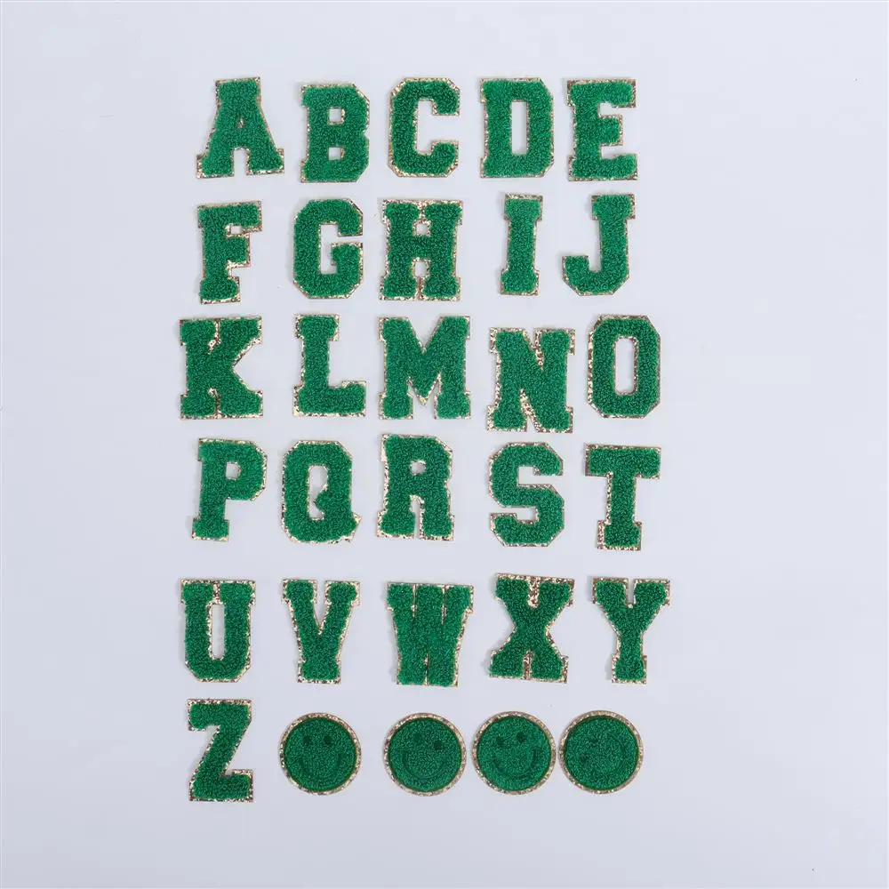 Keymay-Parches autoadhesivos de chenilla bordados, para Navidad, letras universitarias, color verde, personalizado, de Navidad, 26, con diseño de chenilla