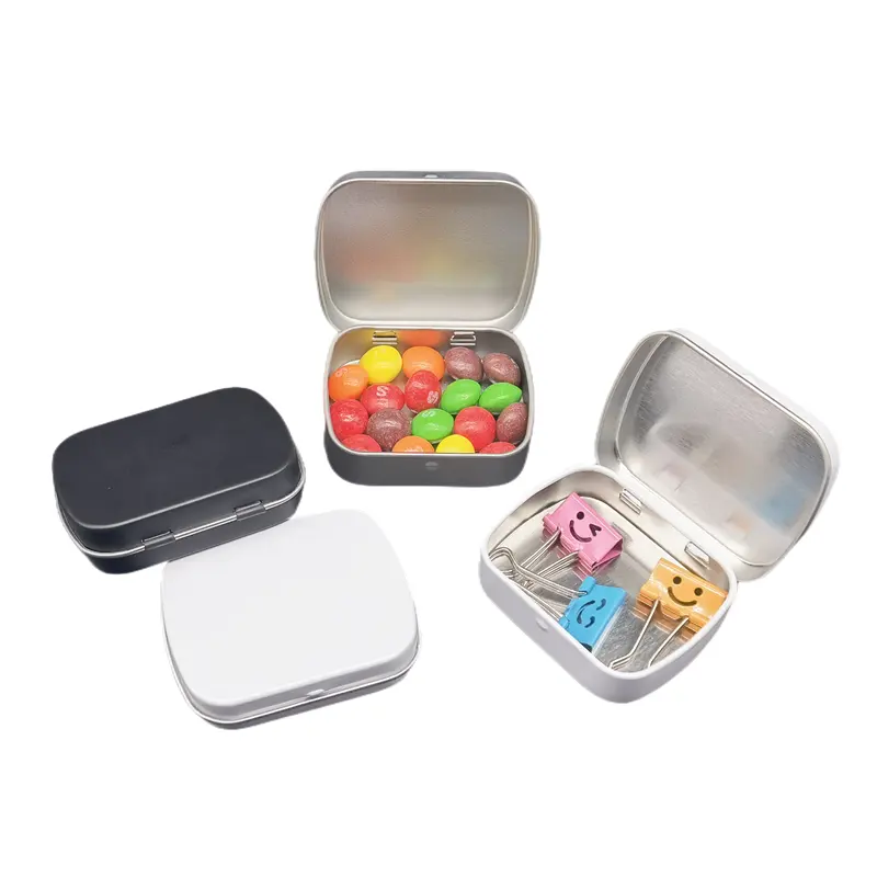 Portone di piccole dimensioni bianco nero USB Brow Soap Candy Mint Container scatola di pillole di latta con cerniera