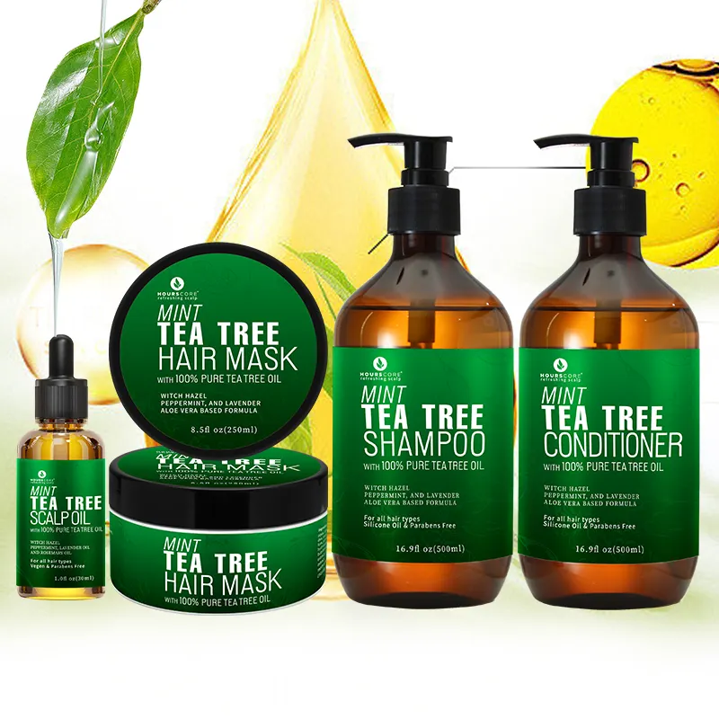 Juego de champú y acondicionador de aceite de árbol de té orgánico anticaspa de jengibre de crecimiento rápido de etiqueta privada personalizada Natural pura 100%