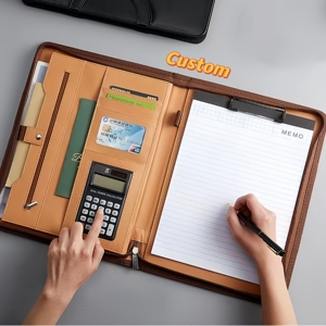 Portafoglio in finta pelle con tasche e porta carte personalizzato Notebook Organizer con blocco note B5 Padfolio con cerniera - Product Image 4