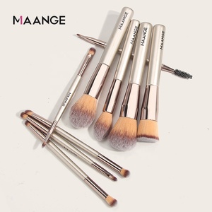 Maange ชุดแปรงแต่งหน้า9ชิ้นแปรงแต่งหน้าไม้สีดำแชมเปญและอายแชโดว์