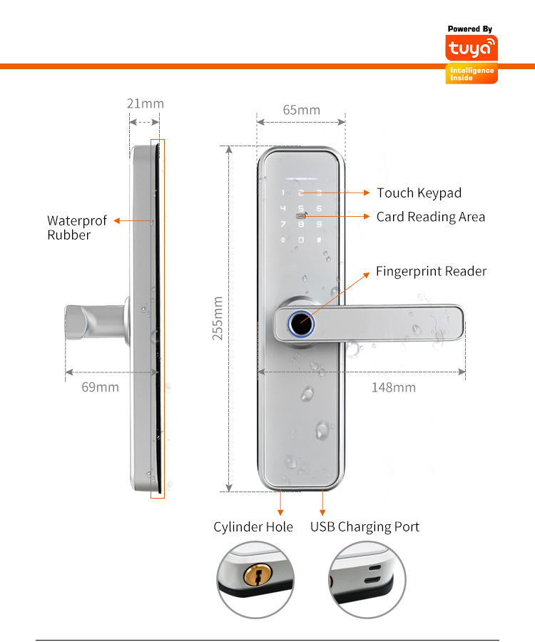 Waterproof Keyless Biometric Security Electric Finger print Key Card Password Wifi Tuya Smart Lock