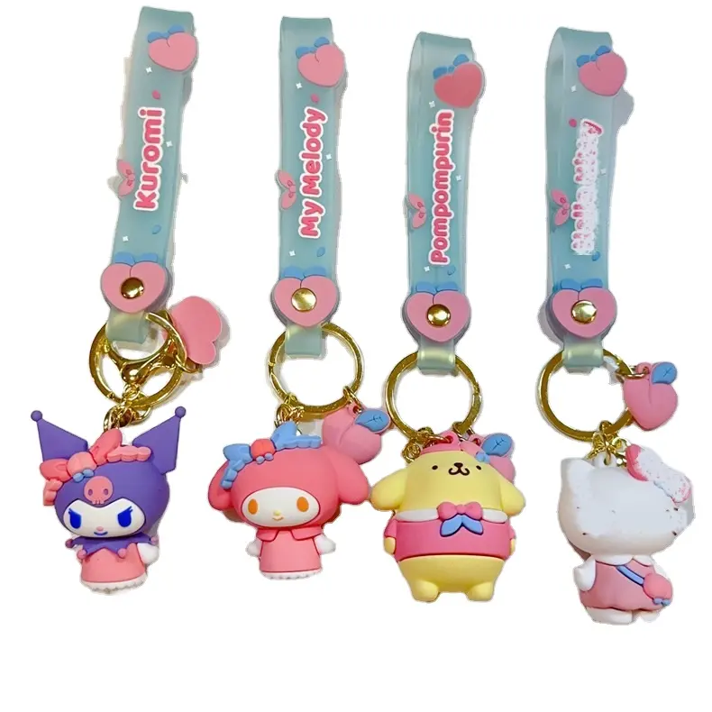 Chaveiros de borracha para celular, porta-chaves em PVC fofo DHF Sanrioed, desenho animado Kuromi My Melody, porta-chaves para carro, pingente 3D, porta-chaves em borracha