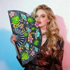 Tùy chỉnh lớn Rave Fan <span class=keywords><strong>UV</strong></span> Glow Hand Fan với bao da cho nam giới/phụ nữ âm nhạc lễ hội Câu lạc bộ Rave phụ kiện - Product Image 6
