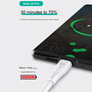 สายดาต้าชาร์จ6A เร็วมากพร้อมแจ็กเก็ต TPE USB Type-C สำหรับโทรศัพท์แอปเปิ้ลและแอนดรอยด์3A ฟังก์ชั่นชาร์จเร็ว - Product Image 5