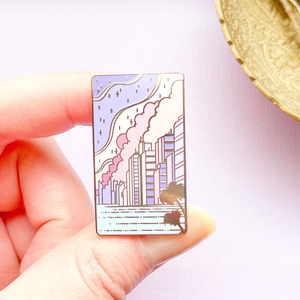 Thời Trang Tinh Tế Hình Chữ Nhật Hình Dạng Men Ve Áo Pins Tùy Chỉnh Cao Các Tòa Nhà Biển Để Bầu Trời Thành Phố Cứng Mềm Men Pin Màu Tím - Product Image 6