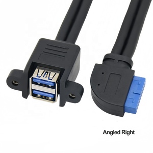 2 port Panel montaj USB 3.0 19 Pin kablo 90 derece dirsek yukarı aşağı IDE çift USB 3.0 uzatma kablosu anakart için - Product Image 5