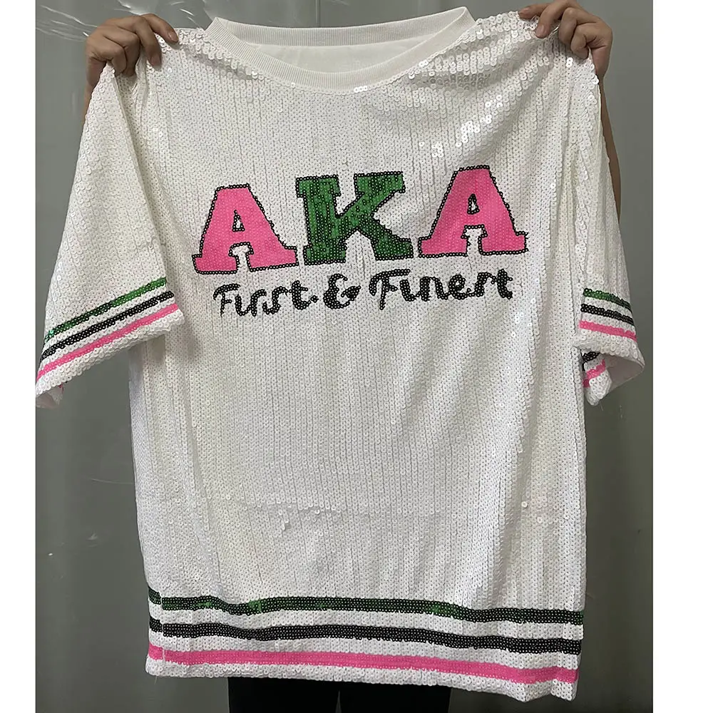 Jersey de lentejuelas para mujer, ropa personalizada de fábrica, también conocida como ropa griega Delta Sorority, venta al por mayor