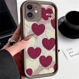 新款油画，带爱心手机套，适用于iPhone 16 15 Pro Max 14 13 12 11糖果色磨砂手机后盖外壳 - Product Image 4