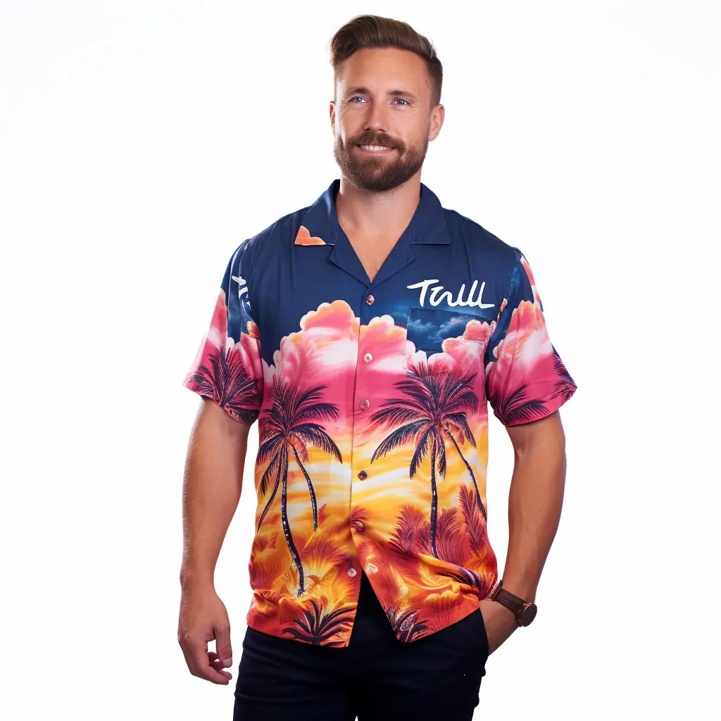 Camisa de manga curta personalizada dos homens do algodão do poliéster com padrão do estilo do oceano tropical