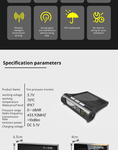 Monitor de presión de neumáticos inalámbrico TPMS de energía Solar, alarma de presión de neumáticos de coche, advertencia de temperatura, 4 sensores, accesorios para coche - Product Image 4
