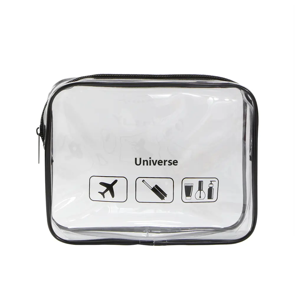 Clear Tote Travel Toiletry Bags WaterProof Makeup PVC Cosmetic Bags with blue rectangle heavy duty zipper