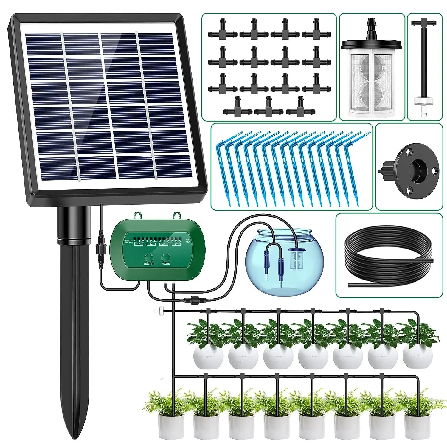 Sistema automático de riego por goteo inteligente Solar para jardín doméstico con temporizador de agua de riego automático Solar controlador de riego por goteo