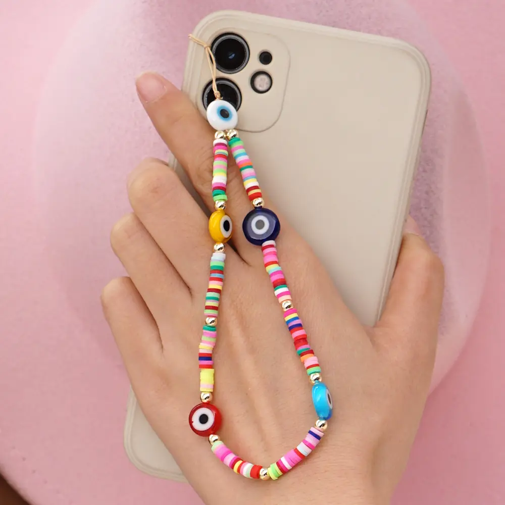 2021 Soft Pottery Mobile Phone Rope Strap Eye Beaded Holder Cell Phone Chain Cord Lanyard Bracelet Clay Jewelry