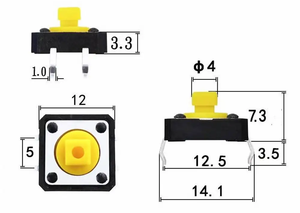 12x12x7.3mm PCB Momentaner taktiler Schalter B3F-4055 Mini-Drucksc halter DIP 4PIN 12*12mm Schalter Schwarz - Product Image 6