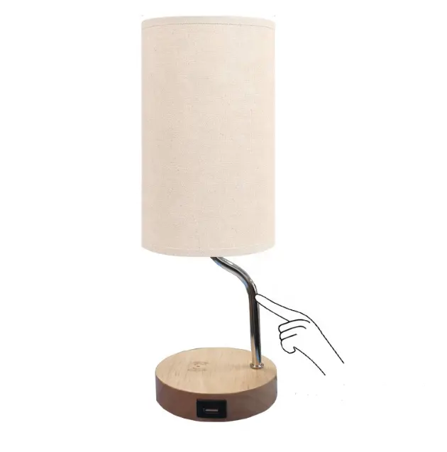 Indoor Modern Hotel Bedside Desk Lamp madeira carregamento sem fio usb leitura Table Lamp