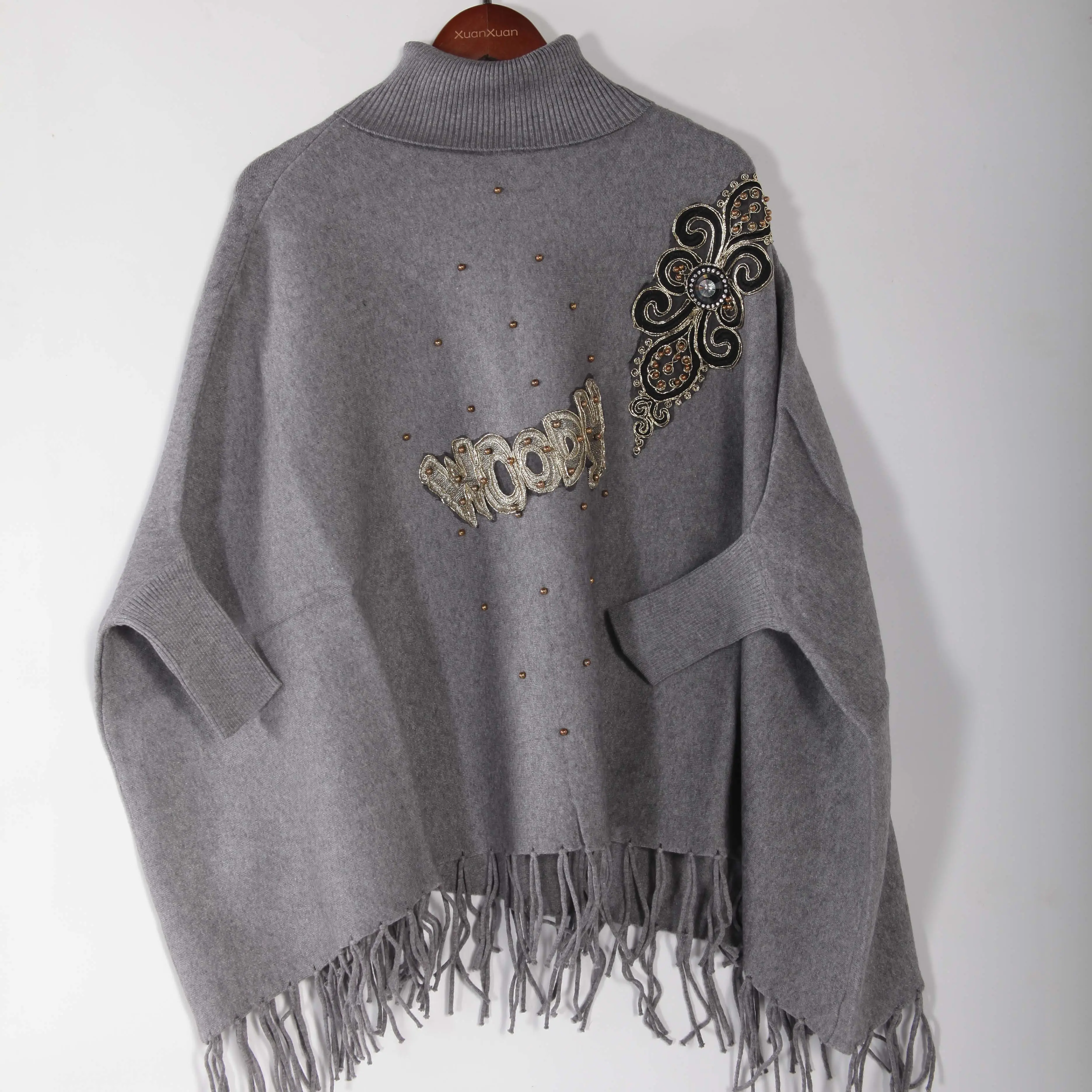 Pull Poncho en Crochet pour femme, nouvel arrivage d'hiver 2020, col roulé, tricoté, avec motifs, en Crochet, pull, offre spéciale