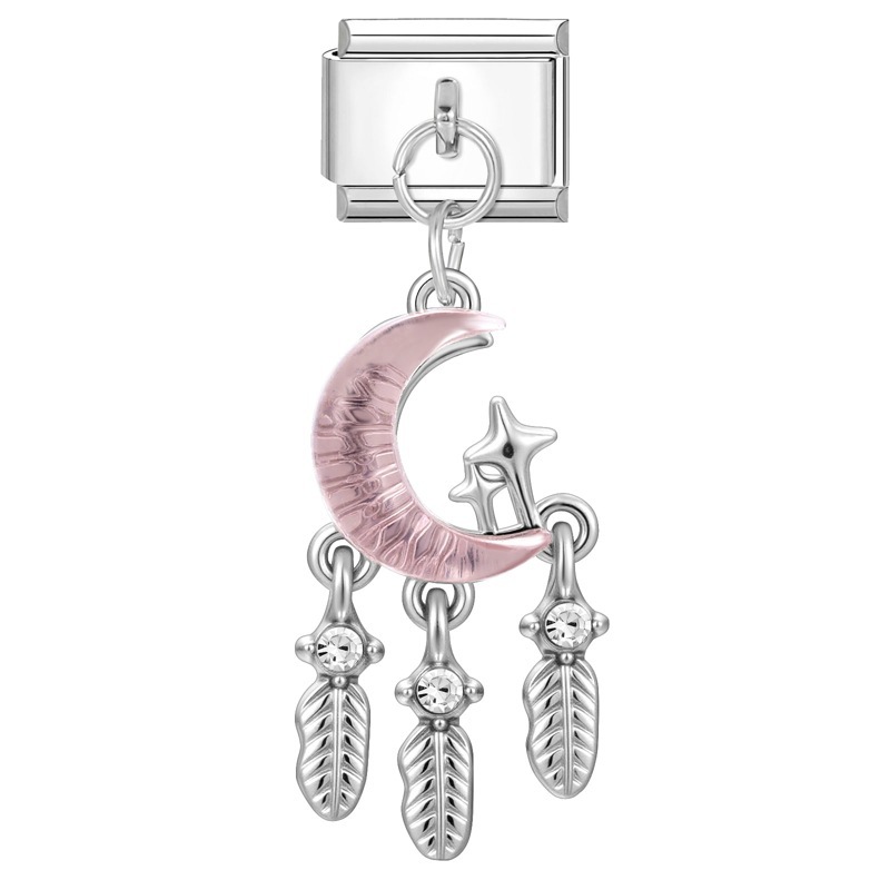 Pendentif fond acier-lune poudrée