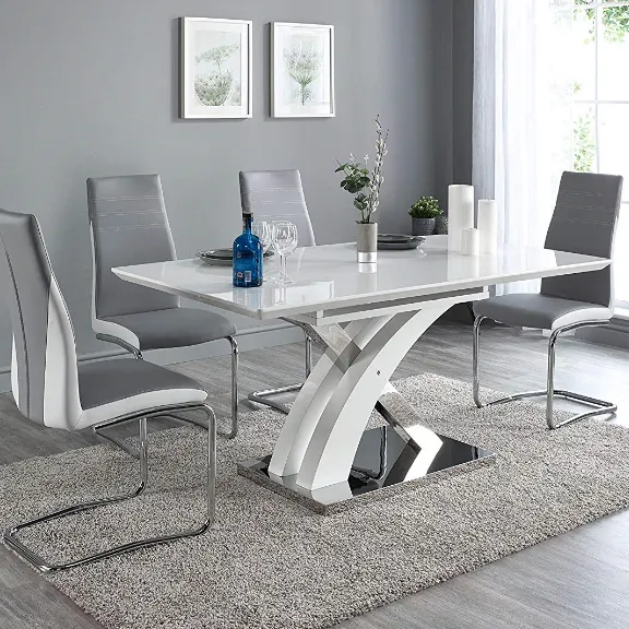 Table à manger de luxe en MDF avec Extension papillon, modèle classique moderne, haute brillance, meuble de salle à manger