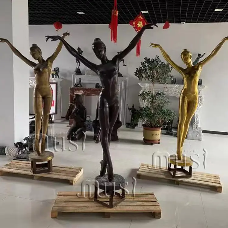 MUSI Popular tamaño real mujer bronce baile Ballet chica estatua escultura