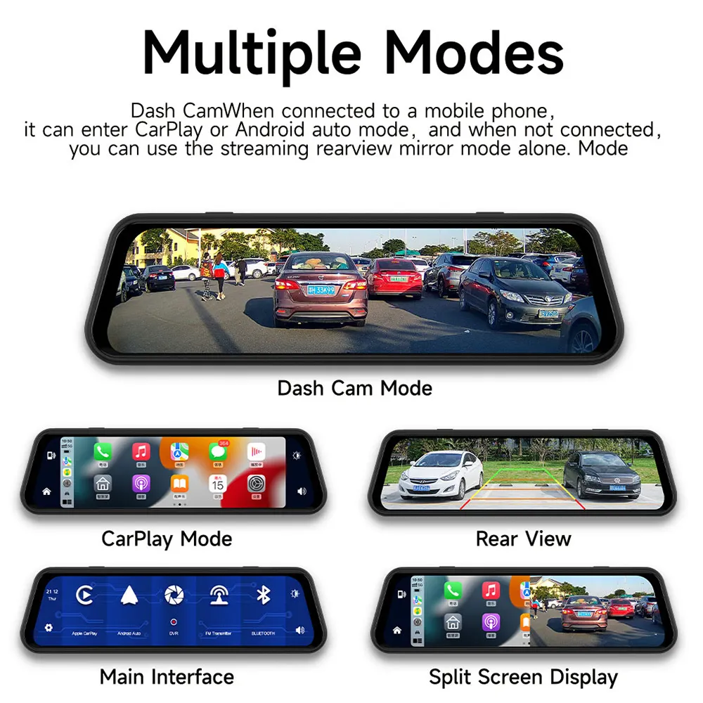 Smart DVR Carplay AUTO WIFI Dash Cam Front and Rear Car Camera Fhd 4K Car Rear View Mirror Recorder