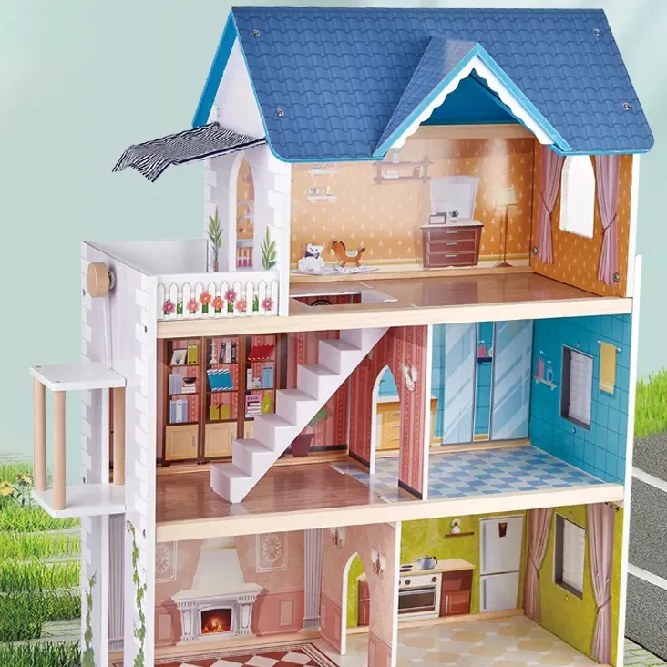 Nhà búp bê bằng gỗ biệt thự với các phụ kiện Búp bê đồ nội thất phòng Dollhouse cho cô gái