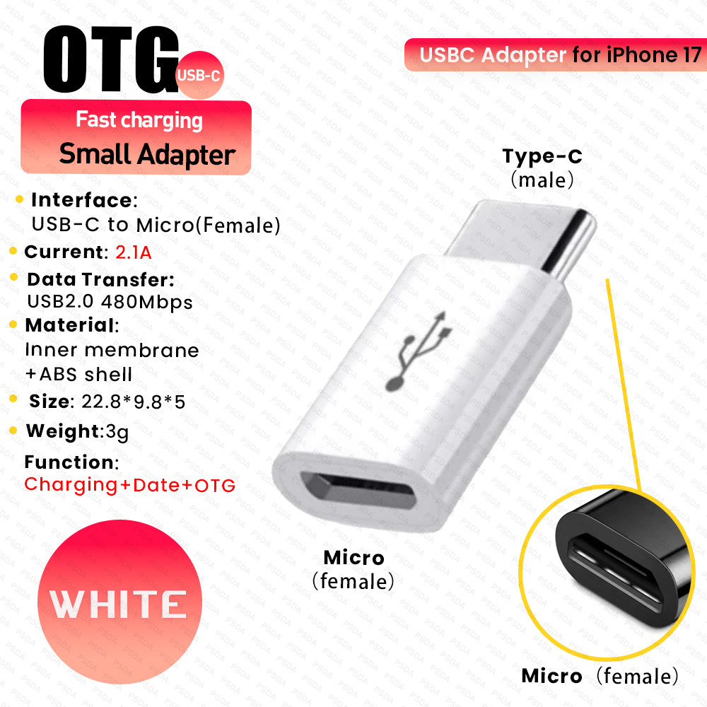 2-ADTYC003-Micro to Type-C White Long Range Charging Data OTG